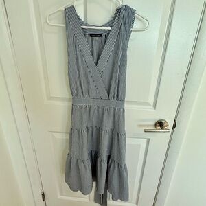 Tommy Hilfiger Navy and White Striped Sleeveless Midi Dress